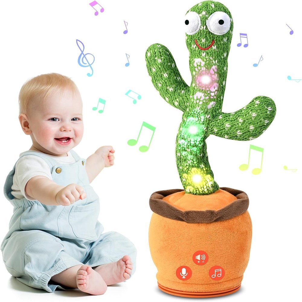 TWORIVER Dancing Talking Cactus Baby Toy, Mimicking & Repeating with Singing, Dancing and Recording, Volume Adjustable, Stocking Stuffers for Infants Toddlers Boys and Girls