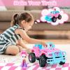 Ynanimery Remote Control Car- RC Truck with DIY Stickers and Doll for Kids Girls Birthday, 1:20 Scale RC Truck Full Functions Creative Racing Car for Toddlers Kids Indoor Outdoor Games, Pink view 2