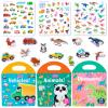 MIKNEKE 3 Pack Jelly Reusable Sticker Books for Toddlers 1-3 2-4 Years, Portable Travel Toys Sticker Activity Book for Kids 2 3 4 Year Old Girls Boys, Animal Dinosaur Vehicle Car view 1