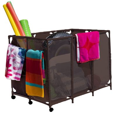 Pool Bins Pool Noodles Holder, Toys, Floats, Balls and Floats Equipment Mesh Rolling Storage Organizer Bin, Extra Large (30.2" L x 47.2" W x 34" H), Brown