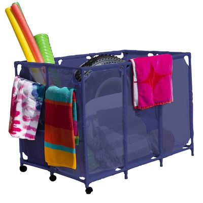 Pool Bins Pool Noodles Holder, Toys, Floats, Balls and Floats Equipment Mesh Rolling Storage Organizer Bin, Extra Large (30.2" L x 47.2" W x 34" H), Blue
