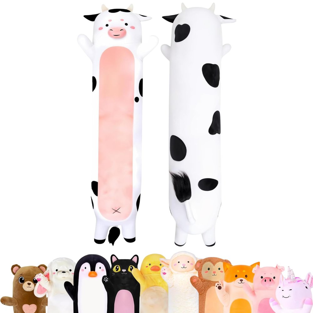 Cuddle Paws Cow Print Plush Body Pillow for Kids | Long Stuffed Animal Cuddle Pillow | Soft Hugging Toy | Plushie Gift for Girls & Boys | Long Plush Body Pillow for Sleep & Comfort | Small, 23 Inches