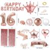 Sweet 16 Party Decorations, Rose gold 16th Birthday Decorations for Girls, Happy Birthday Banner, Curtains, Cake Topper, Bday Sash and Crown, Balloons for Her Sixteen Years Bday view 2