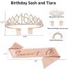 Sweet 16 Party Decorations, Rose gold 16th Birthday Decorations for Girls, Happy Birthday Banner, Curtains, Cake Topper, Bday Sash and Crown, Balloons for Her Sixteen Years Bday view 3