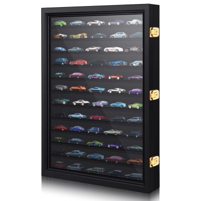 Tatuo Model Car Display Case 1/64 Scale Model Car Display Case Cabinet Rack 26.5" x 18.75" x 3.25" Large Diecast Wall Mounted for Toy Collection Decor(Black,with Door)