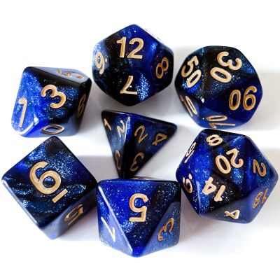 Galaxy DND Dice 7Pieces, Glitter Sparkle Cosmic Blue Black Mixed Polyhedral DND Dice for RPG MTG Table Game Dice