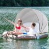 GYMAX Lake Floats, 2-3 Person 441lbs Big Floating Island with UPF50 Canopy, Built-in Cup Holder & Grabbing Ropes, Indoor, Poolside, River, Beach Lounge Raft, Inflatable Water Floats for Adults view 1