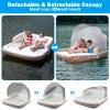 GYMAX Lake Floats, 2-3 Person 441lbs Big Floating Island with UPF50 Canopy, Built-in Cup Holder & Grabbing Ropes, Indoor, Poolside, River, Beach Lounge Raft, Inflatable Water Floats for Adults view 2