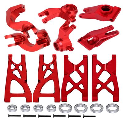 RCMYou Upgrades Part for 1/10 Granite/Senton 4x4 3S Blx & Mega 550,Vorteks 4x4 3S Blx,Alloy Front Rear Suspension Arm & Steering Blocks Caster Blocks C-Hubs Stub Axle Carriers,Red