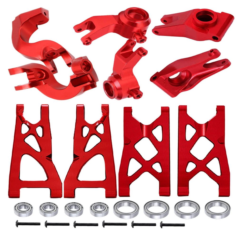 RCMYou Upgrades Part for 1/10 Granite/Senton 4x4 3S Blx & Mega 550,Vorteks 4x4 3S Blx,Alloy Front Rear Suspension Arm & Steering Blocks Caster Blocks C-Hubs Stub Axle Carriers,Red