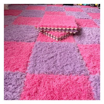 1 X 1 Ft Interlocking Carpet Tiles, 60 Pieces Interlocking Fuzzy Mat, Long Plush Foam Floor Tiles, Non-Slip Puzzle Floor Mat for Living Room, Bedroom, Playroom(Color:Red+Purple)