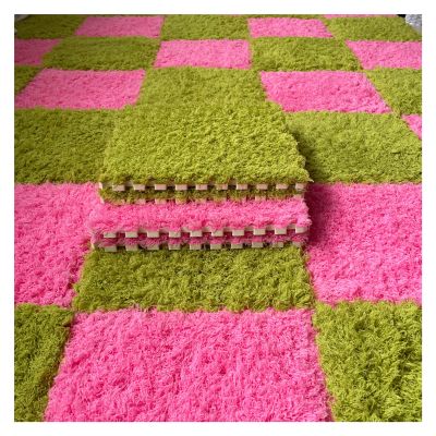 1 X 1 Ft Interlocking Carpet Tiles, 60 Pieces Interlocking Fuzzy Mat, Long Plush Foam Floor Tiles, Non-Slip Puzzle Floor Mat for Living Room, Bedroom, Playroom(Color:Red+ Green)