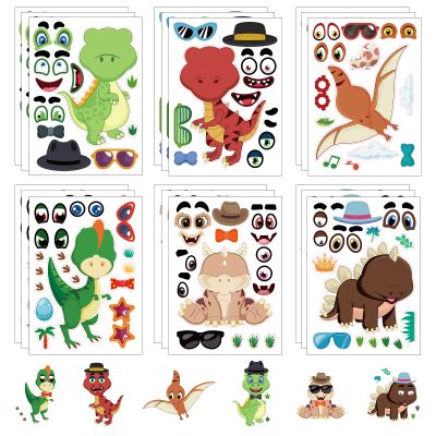 24 Sheets Dinosaur Make a Face Sticker Sheets for Kids Todders Activities, Make Your Own Stickers for Kids Birthday Party Favor Supplies Craft