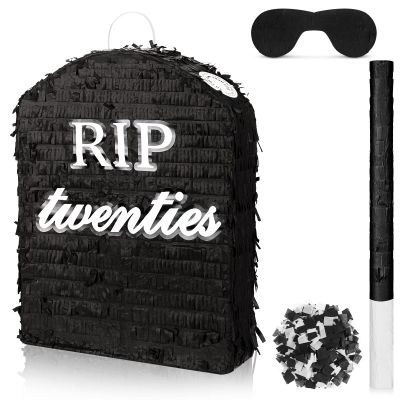 Sratte 4 Pcs Rip Twenties Piata 10 x 14.8 x 2.7 Inch Death to My 20s Funeral Piata for Men Women 30th Birthday Party Anniversary Funny Decoration with Stick Blindfold Confetti Bat