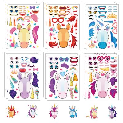 24 Sheets Unicorns Make a Face Sticker Sheets for Kids Todders Activities, Make Your Own Stickers for Kids Birthday Party Favor Supplies Craft