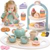 Atoylink Wooden Tea Party Set for Little Girls 28 Pcs Toddler Tea Set with Cupcake Stand & Food Pretend Play Accessories Kids Kitchen Playset Wooden Toys for 2 3 4 5 6 Year Old Girl Birthday Gift view 1
