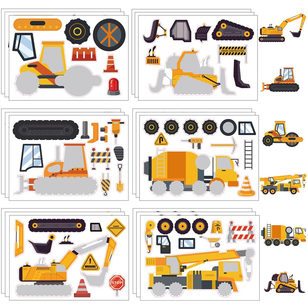 24 Sheets Construction Make a Face Sticker Sheets for Kids Todders Activities, Make Your Own Stickers for Kids Birthday Party Favor Supplies Craft
