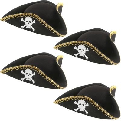 SGBETTER 4 Pack Tricorn Hat Black Pirate Hats Colonial Tricorn Hat for Halloween Dress up Pirate Theme Party Costume Accessory