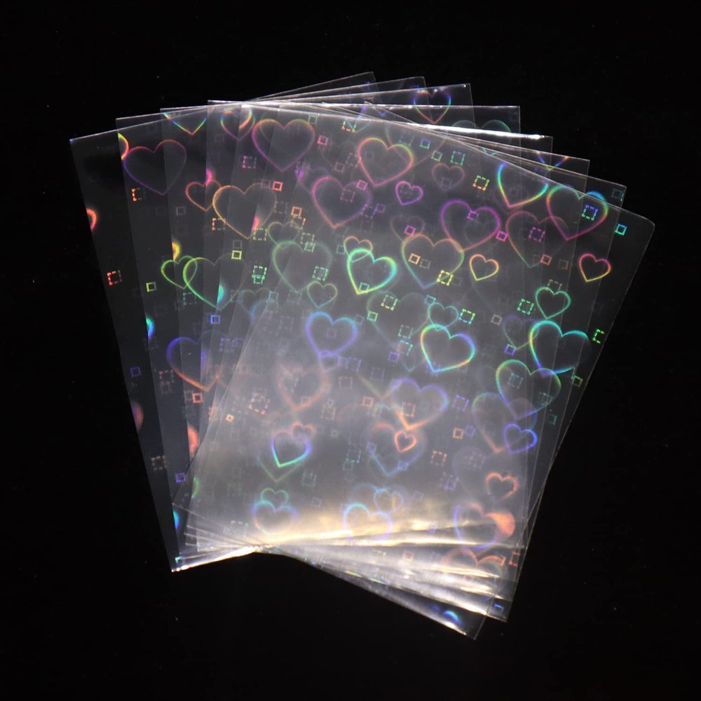 100pcs/Lot Love Heart-Shape Laser Flashing Card Sleeves Trading Cards Film Magic Kpop Card Protector Holographic Foil Protective Cover (top Loading 61x88mm 2 Sides foil)