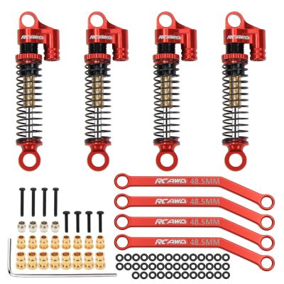 RCAWD 4x Double Long Stroke Full Alloy Front/Rear Damper Shock Absorber And 4x Linkage For Fms Eazyrc Roc Hobby Fcx24 1-24 And 1-18 Crawlers(Red)