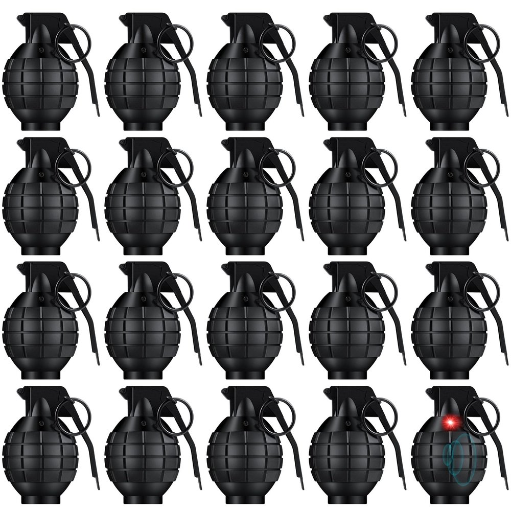 Sratte 8 Pcs Toy Hand Grenades with Realistic Sound Effects and Flashing Light, Plastic Fake Grenades Military for Army Role Play Prop (Black)