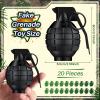 Sratte 8 Pcs Toy Hand Grenades with Realistic Sound Effects and Flashing Light, Plastic Fake Grenades Military for Army Role Play Prop (Black) view 2