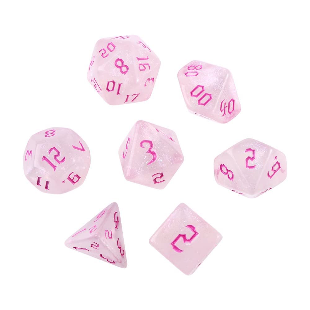 7 Pcs/Set DND Polyhedral Dice Set Resin Dice Desktop Game Table Board Game Toy for Roleplaying Games Dungeons and Dragons-Wonderland(Pink)