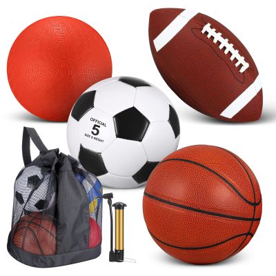 Lenwen 5 Pcs Sports Balls Set School Recess Equipment, Brownish Red