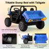 Costzon Ride On Dump Truck with Remote Control, 12V Electric Kids UTV w/Electric Dump Bed, Rocking Function, Shovel, 4 Spring Suspensions, Wireless Design, 2-Seater Ride on Car Gift for Kids (Blue) view 2