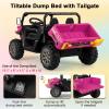 Costzon Ride On Dump Truck with Remote Control, 12V Electric Kids UTV w/Electric Dump Bed, Rocking Function, Shovel, 4 Spring Suspensions, Wireless Design, 2-Seater Ride on Car Gift for Kids (Pink) view 2