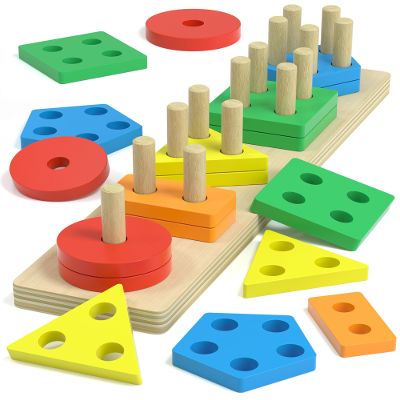 kecristv Montessori Toys for 1 2 Year Old Girl and Boy Birthday Gifts, Shape Sorter Wooden Toys for Toddlers Age 1-3 2-4, Learning Educational Sensory Stacking Toddler Puzzles