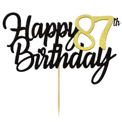 Happy 87th Birthday Cake Toppers Glitter 87th Anniversary Cake Topper 87 Years Loved Bday Decorations 87 Gold Birthday Cake Decorations Eighty-seven Party Supplies for Women Men(Black Gold)