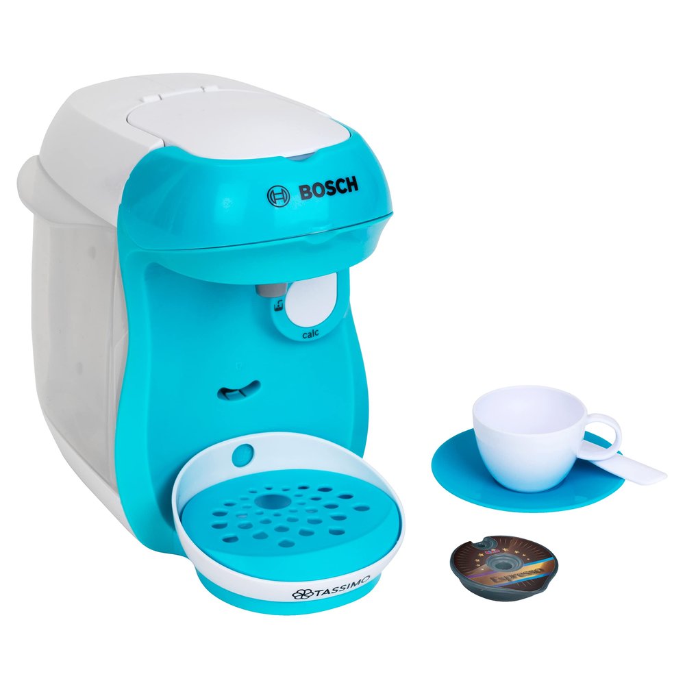 Theo Klein 9520 Bosch Tassimo Happy coffee maker with sound, water filling and water flow function, dimensions: 20 cm x 16 cm x 20 cm, toy for children from 3 years old