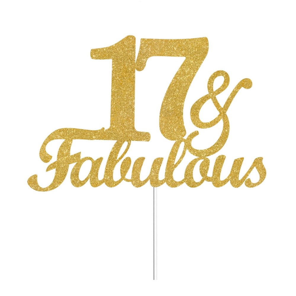 17 & Fabulous Cake Toppers Gold Glitter, Happy 17th Birthday Cake Topper Cheers to 17 Years Old Bday Decoration, Seventeen and Fabulous Cake Decorations for 17th Birthday Anniversary Party