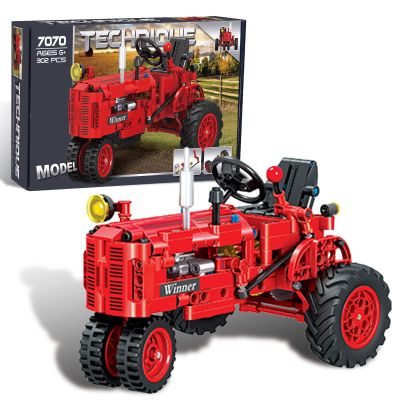 A XINAO TOYS Classic Building Blocks 1/12 Red Tractor Farm Toy Building Set Gift for Kids Ages 6 7 8 9 10 11 12 Includes Shifting Structure, Steering Structure Features (Classic Edition)