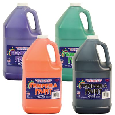 Constructive Playthings Washable Tempera Paint for Kids, Classroom Painting Supplies, Set of 4 Gallons, Multicolor