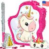 JitteryGit Unicorn Pinata Treasure Hunt Party Game, Birthday Party Complete Set, 16 X 13 Inches, Cute Horse Girl Pinata, Includes Unicorn Piata, Horn Mini Piata, Pink Bat and more! view 1