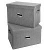 Valease Large Linen Fabric Foldable Storage Bins with Removable Lid and Handles, Washable Storage Box Organizer Containers Baskets Cube with Cover for Bedroom,Closet,Nursery (Grey, XXL(2-Pack)) view 1