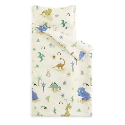 Wake In Cloud - Toddler Nap Mat with Pillow and Blanket, for Kids Boys Girls Ages 3 Plus in Kindergarten Daycare Preschool, Roll Up Sleeping Bag, Dinosaur Jurassic Cactus, Beige Brown, Standard