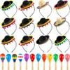 Cagemoga Fiesta Party Favors: 12 Sombrero Headbands and 12 Colorful Wooden Maracas for Mexican Themed Parties and Celebrations view 1