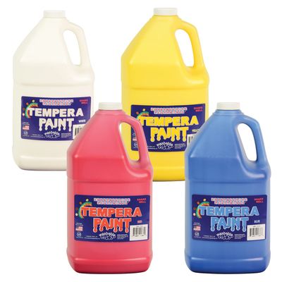 Constructive Playthings Washable Tempera Paint for Kids, Classroom Painting Supplies, Set of 4 Gallons, Primary Colors