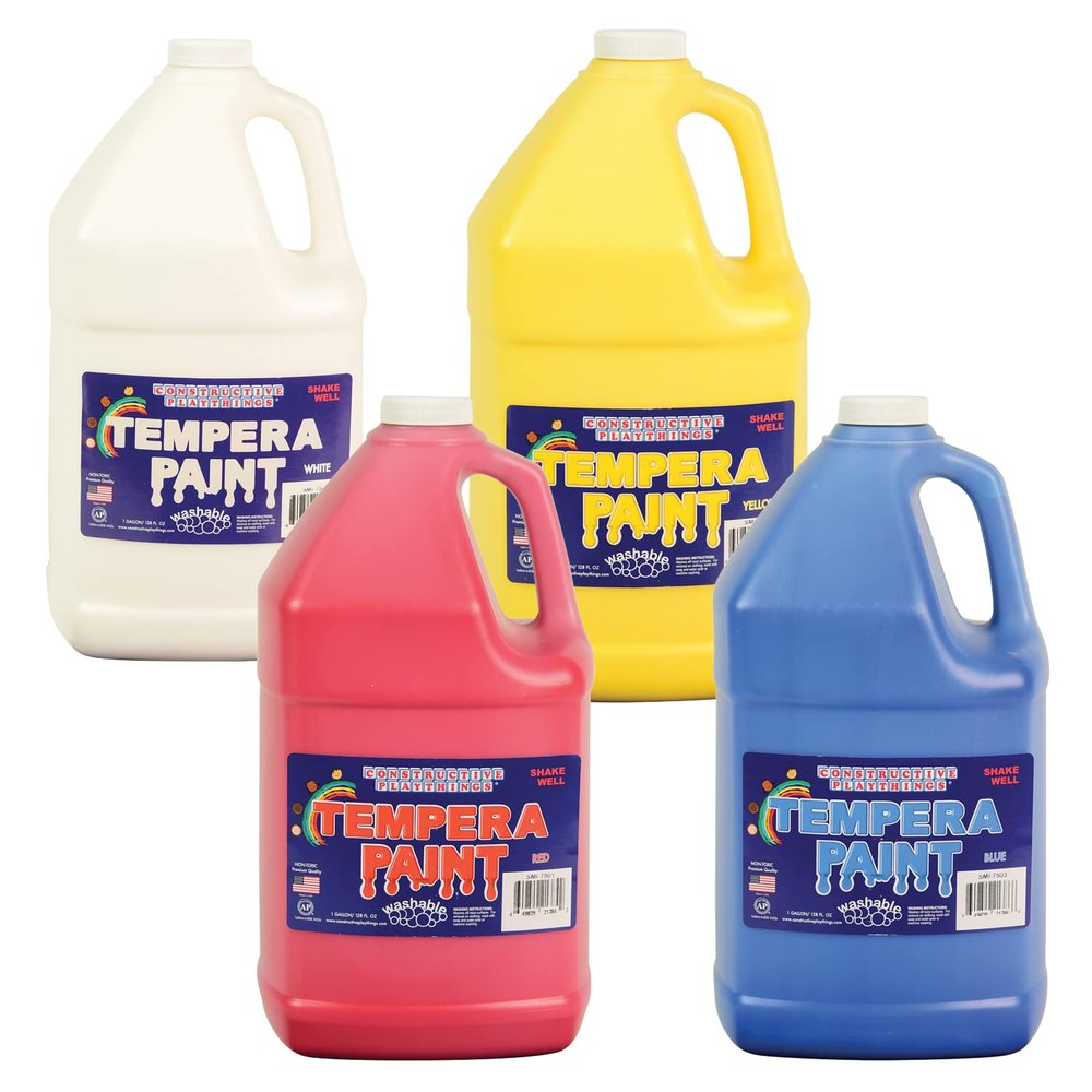 Constructive Playthings Washable Tempera Paint for Kids, Classroom Painting Supplies, Set of 4 Gallons, Primary Colors