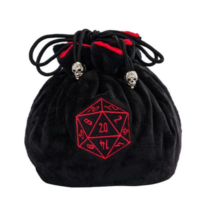 KSNDie Large Dice Bags with Pockets Black Storage Bag with Drawstrings D20 Logo for DND RPG Game Dices - Capacity 200+ Dice