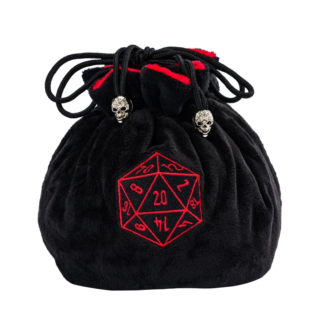 KSNDie Large Dice Bags with Pockets Black Storage Bag with Drawstrings D20 Logo for DND RPG Game Dices - Capacity 200+ Dice