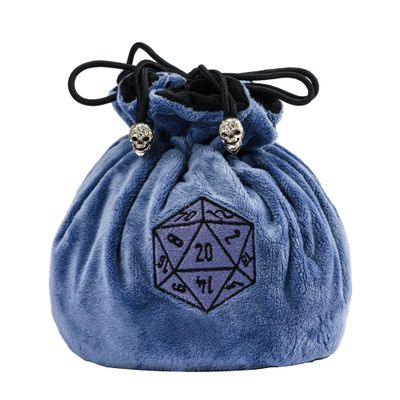 KSNDie DND Dice Bags Large with Pockets Blue Storage Bag with D20 Logo for Dungeon and Dragons RPG Game Dices - Capacity 200+ Dice