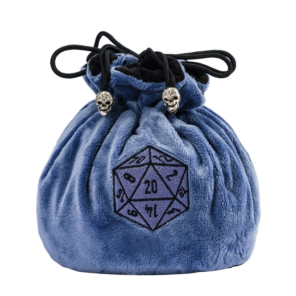 KSNDie DND Dice Bags Large with Pockets Blue Storage Bag with D20 Logo for Dungeon and Dragons RPG Game Dices - Capacity 200+ Dice