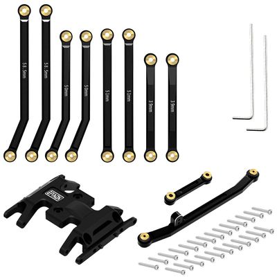 EPINON Aluminum High Clearance Chassis Links and Steering Links and Skid Plate Set for 1/24 Axial SCX24 JLU Bronco C10 Base Camp Upgrade Parts (Black)
