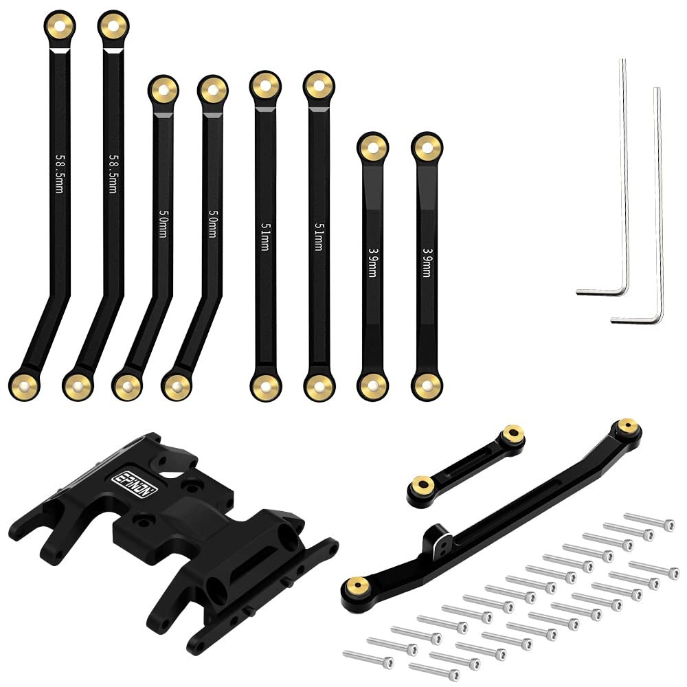 EPINON Aluminum High Clearance Chassis Links and Steering Links and Skid Plate Set for 1/24 Axial SCX24 JLU Bronco C10 Base Camp Upgrade Parts (Black)