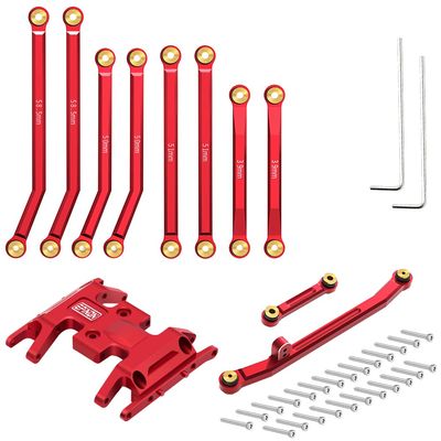 EPINON Aluminum High Clearance Chassis Links and Steering Links and Skid Plate Set for 1/24 Axial SCX24 JLU Bronco C10 Base Camp Upgrade Parts (Red)