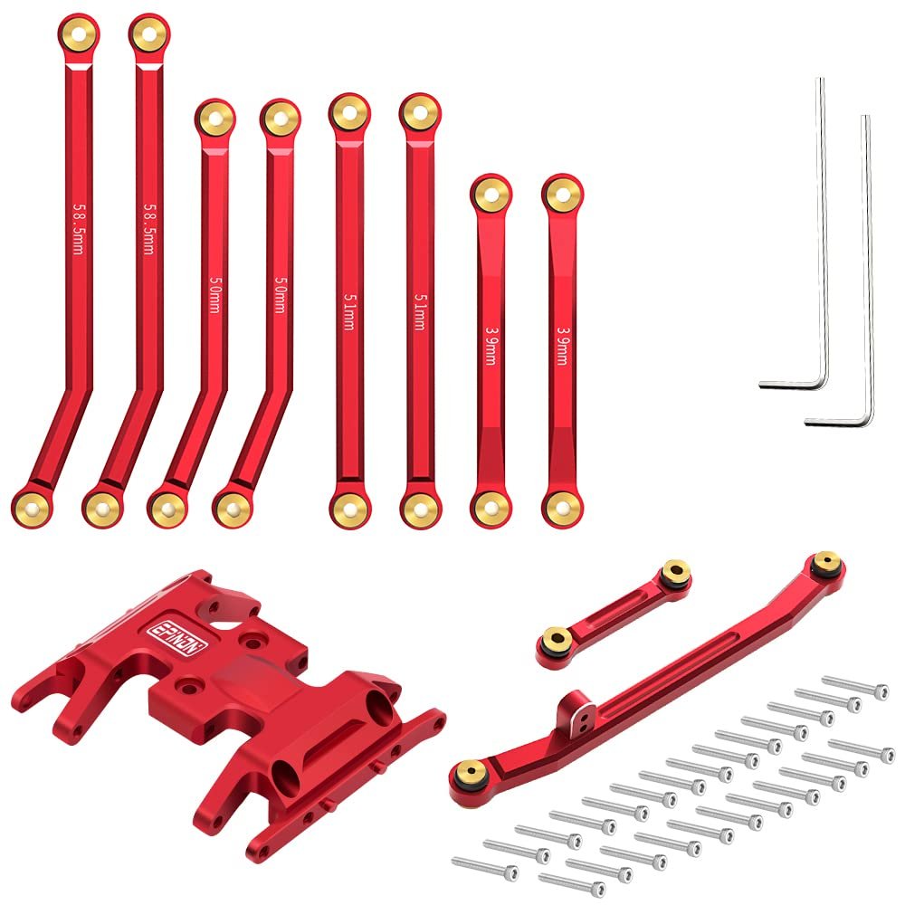 EPINON Aluminum High Clearance Chassis Links and Steering Links and Skid Plate Set for 1/24 Axial SCX24 JLU Bronco C10 Base Camp Upgrade Parts (Red)